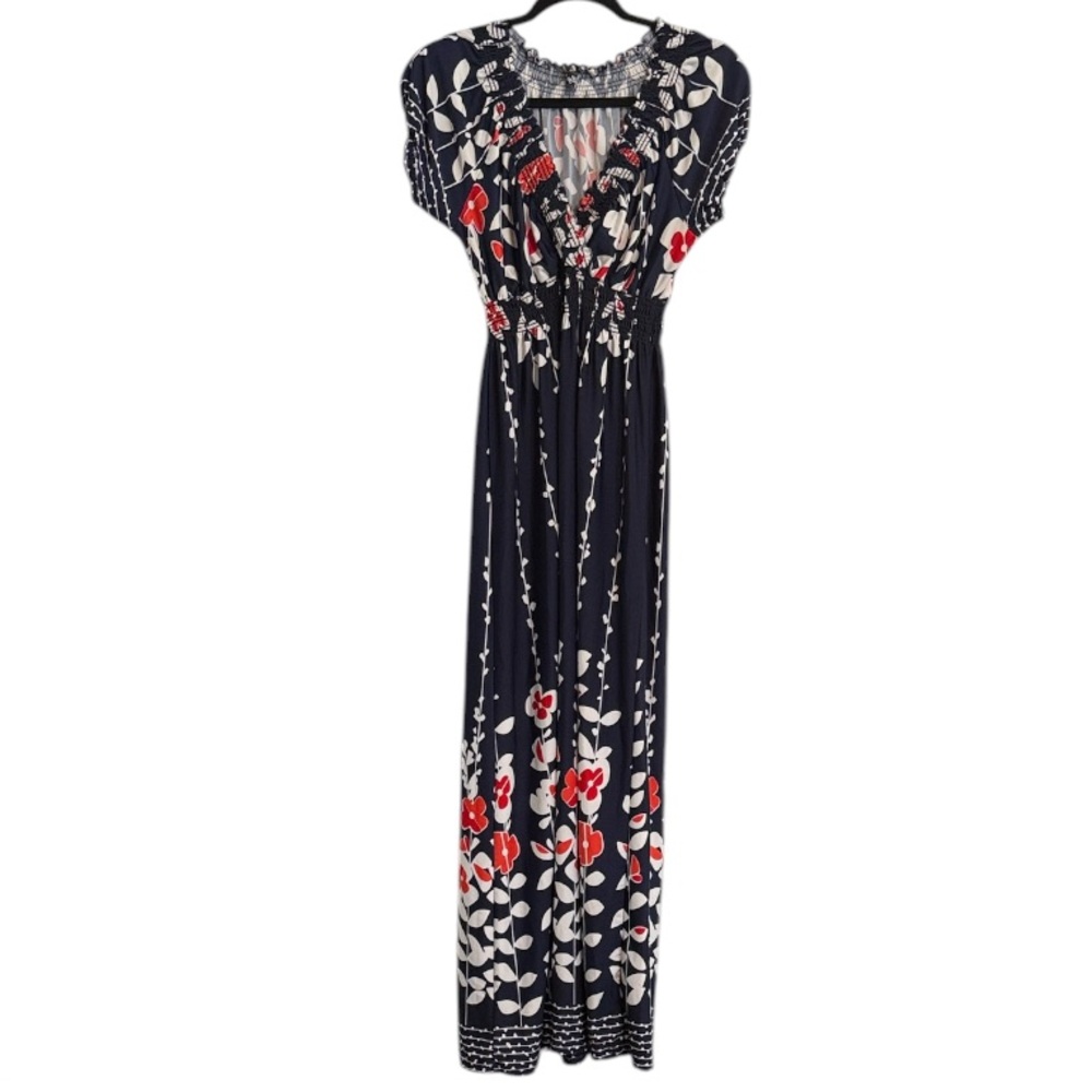 Lapogee Blue, Red, and White Floral Maxi Dress